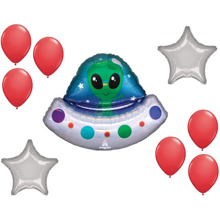 LOONBALLOON Space, Alien, Rocket Theme Balloon Set, 28 Inch Alien Space Ship Holographic Balloon 96718